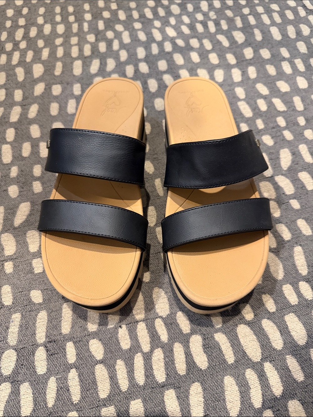 Women's Reef Banded Horizon Platform Slide Sandals in black and tan sz 10